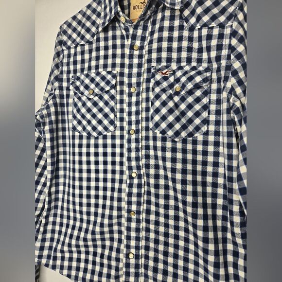 Men's Hollister Blue & White Checks Western Style Shirt - Medium - Picture 2 of 8